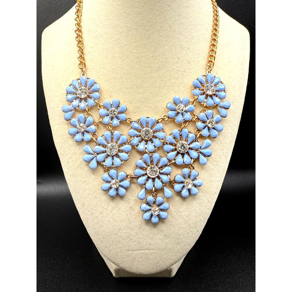 Charming Charlie Periwinkle Blue Floral Bib Necklace